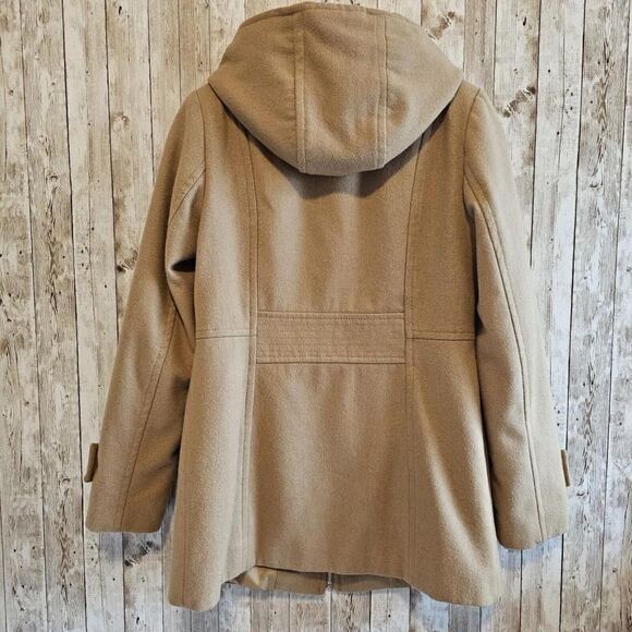 London Fog Hooded Zip Front Wool Blend Coat XS Tan Color - Picture 8 of 13